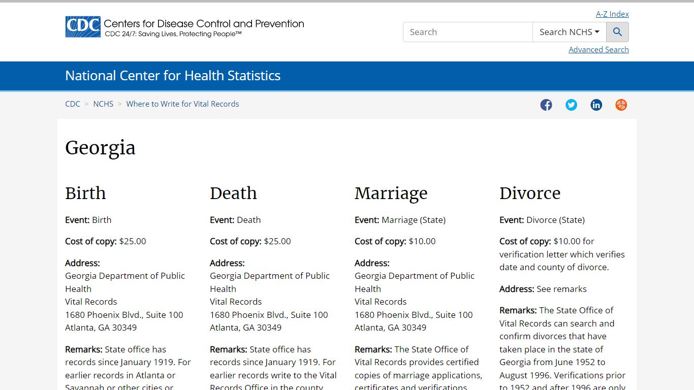 Where to Write for Vital Records - Georgia - Centers for Disease ...